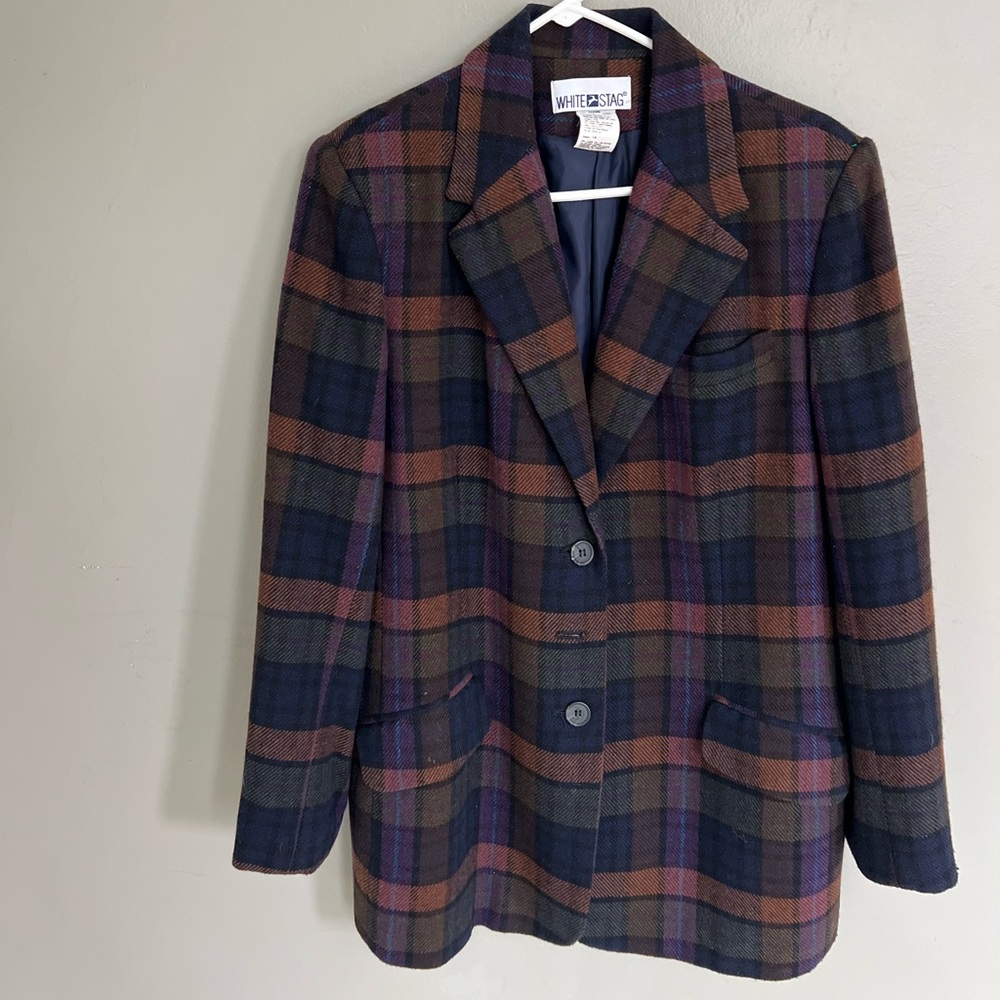 White Stag Multicolored Plaid Wool Jacket. Size 14.